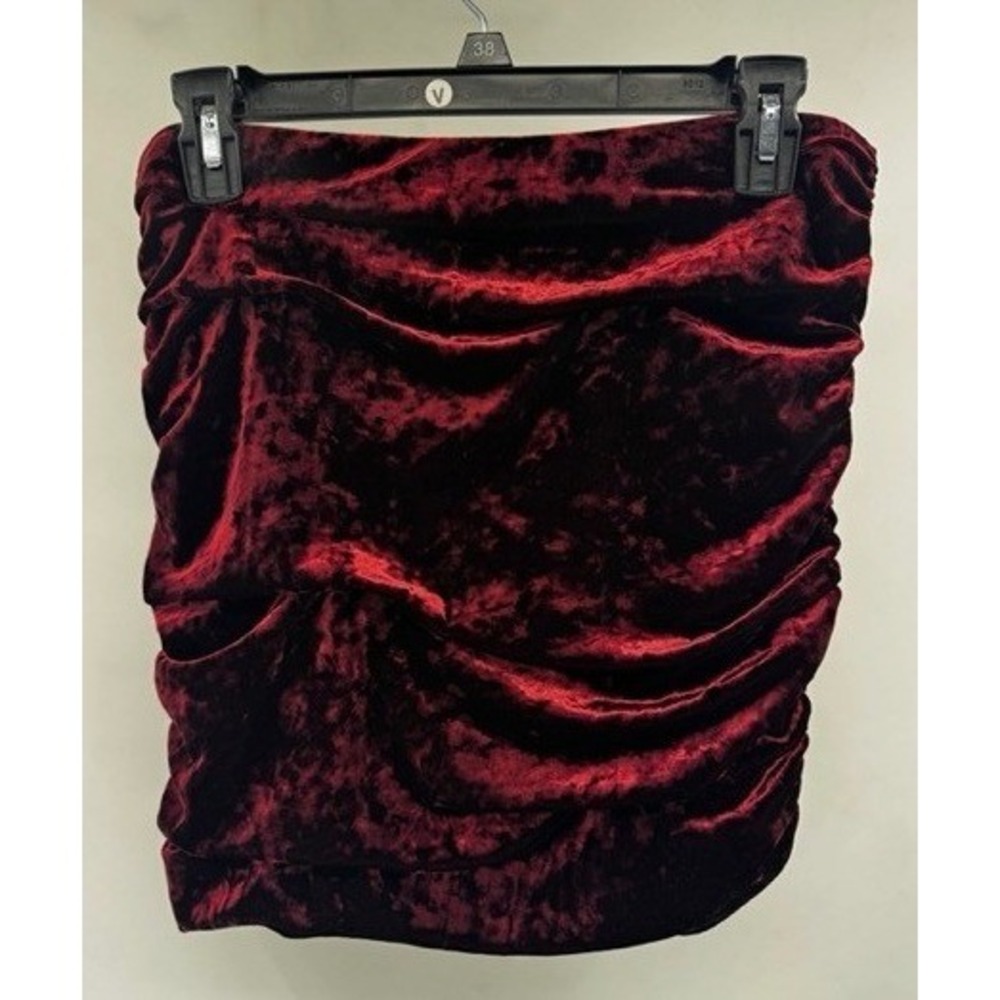 Free People Burgundy Ruched Crushed Velvet Mini Skirt MEDIUM Whimsigoth Party